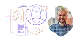 A picture of the writer and an illustration of global social media