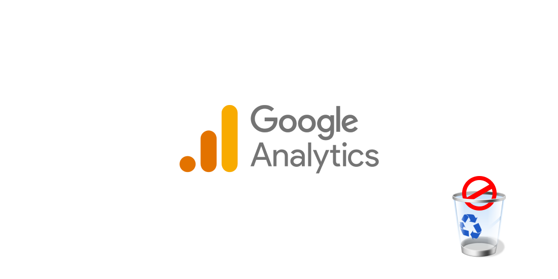 Google analytics-logo with a prohibition sign in the trash next to it