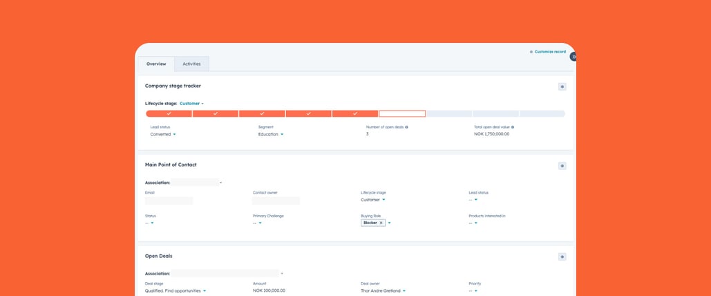 HubSpot Overview tab with card customization