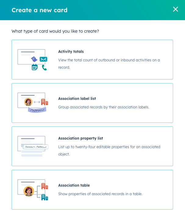 HubSpot card types