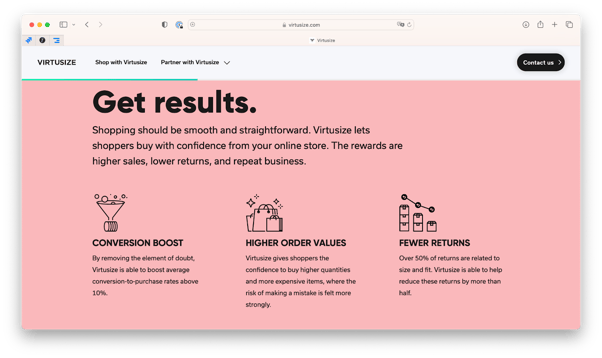 Screenshot of the Virtusize website